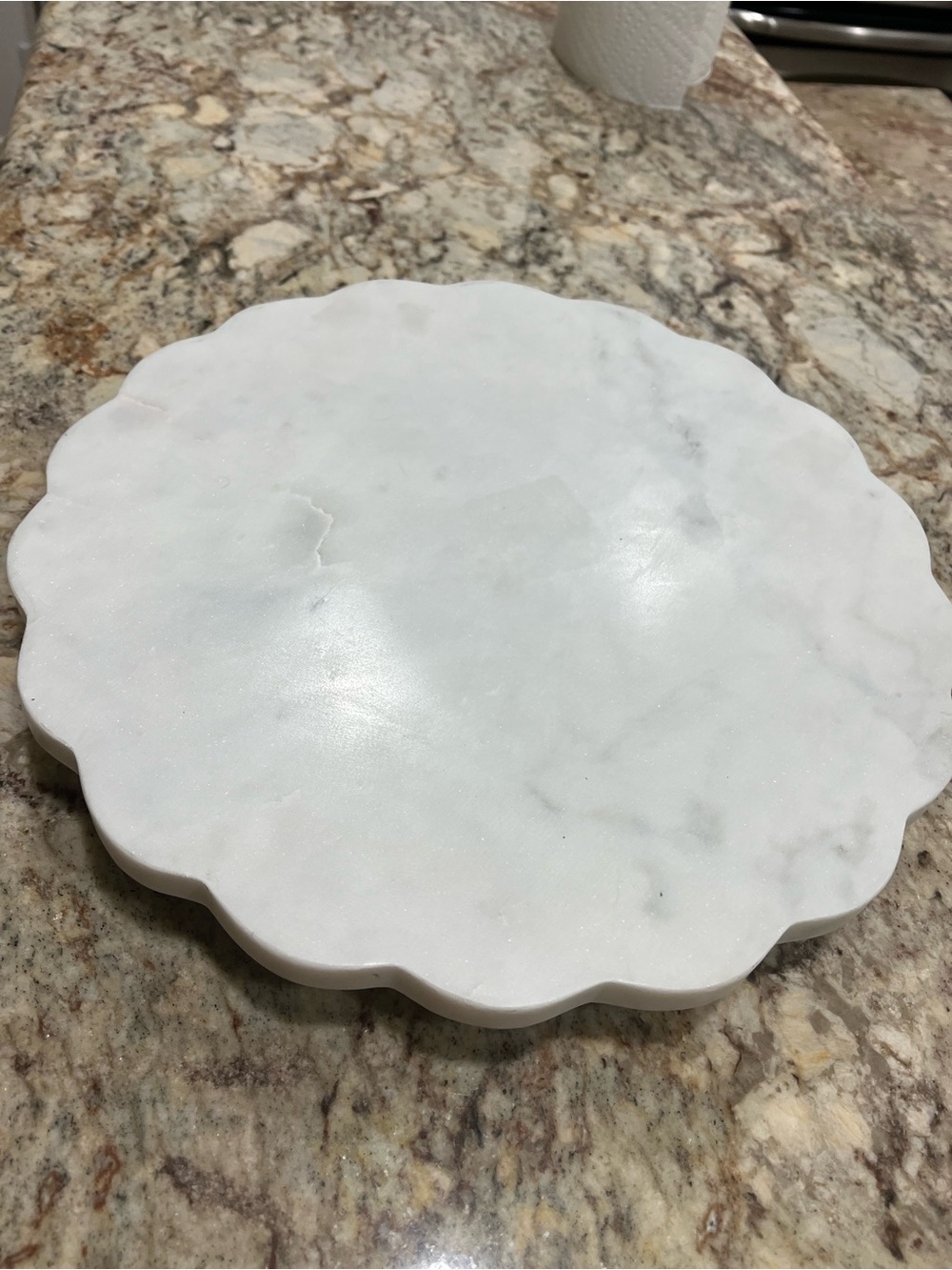 White Marble Scalloped Round Serving Board